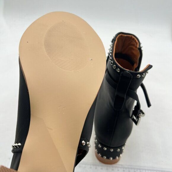 FSJ Black Rivets Peep Open Toe Cut Out Buckle Ankle Boot Block Low Heel Sandal - Picture 6 of 8